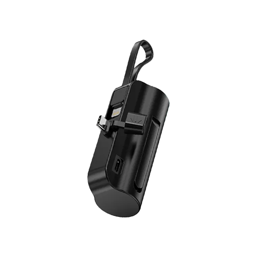 Mini Capsule Power Bank 5000mAh with Holder - Cute & Portable - Black